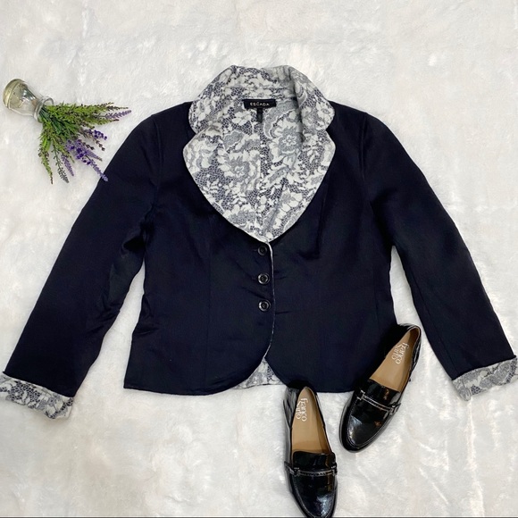 ESCADA Black Wool Lace Print Jacket - Picture 2 of 9